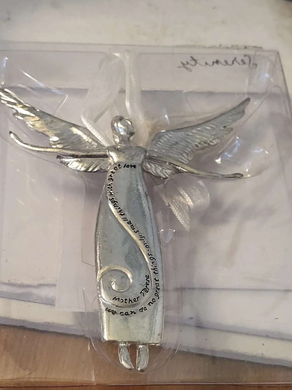 Midwest Of Cannon Falls Pewter Angel Hanging Ornament  Mother Teresa Quote